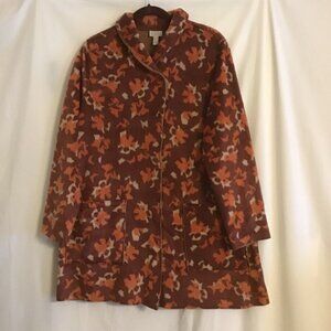 LOGO Lori Goldstein Rev 3/4 Length Tan & Rust/Print Fleece Jacket/Coat MED 10/12